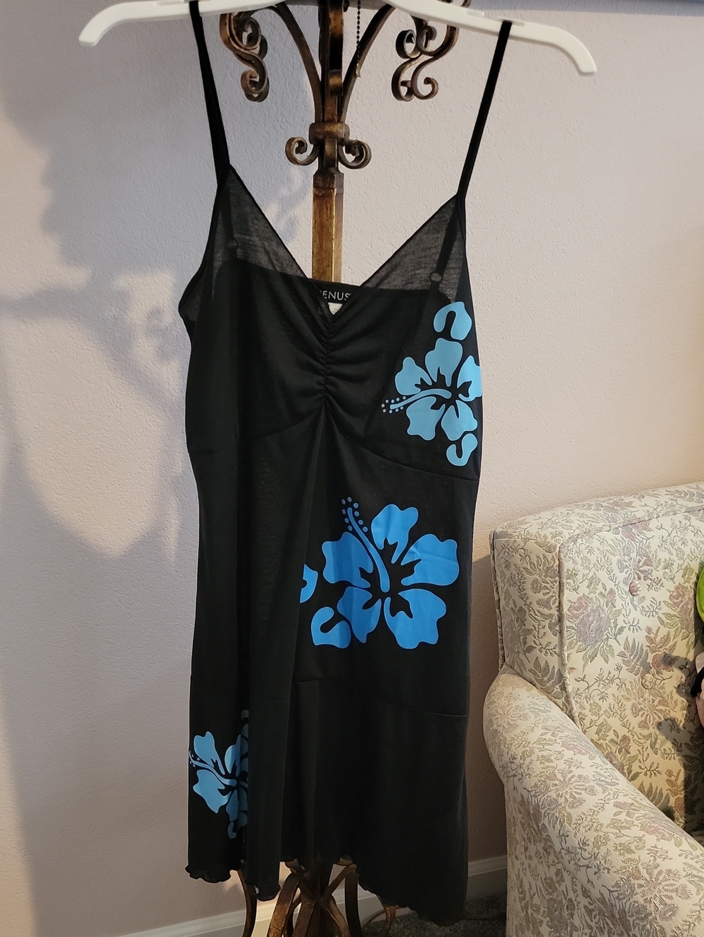 VENUS Black Cover Up Dress with Blue Floral Accents